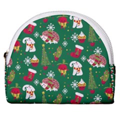 Colorful Funny Christmas Pattern Green Horseshoe Style Canvas Pouch by Vaneshart