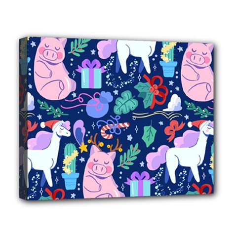 Colorful Funny Christmas Pattern Pig Animal Deluxe Canvas 20  X 16  (stretched) by Vaneshart