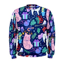 Colorful Funny Christmas Pattern Pig Animal Men s Sweatshirt by Vaneshart