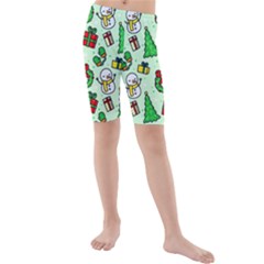 Colorful Funny Christmas Pattern Cartoon Kids  Mid Length Swim Shorts by Vaneshart