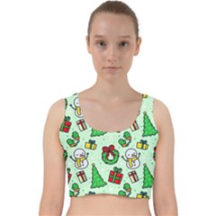 Colorful Funny Christmas Pattern Cartoon Velvet Racer Back Crop Top by Vaneshart