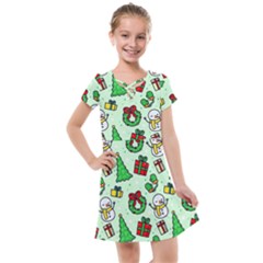 Colorful Funny Christmas Pattern Cartoon Kids  Cross Web Dress