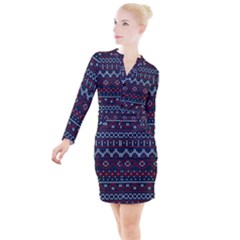 Christmas Concept With Knitted Pattern Button Long Sleeve Dress by Vaneshart