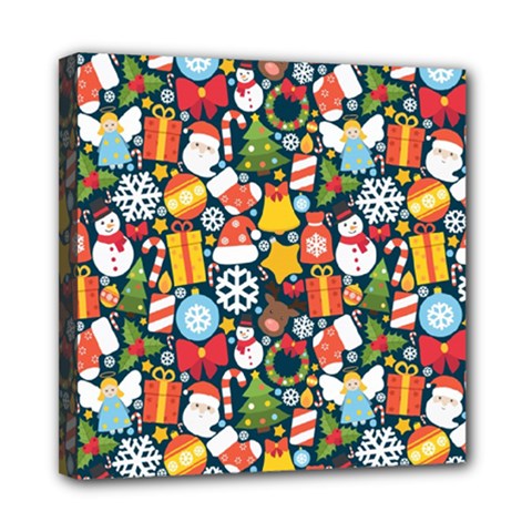 Colorful Pattern With Decorative Christmas Elements Mini Canvas 8  X 8  (stretched) by Vaneshart