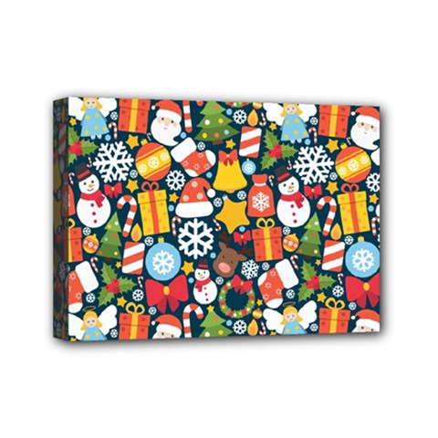 Colorful Pattern With Decorative Christmas Elements Mini Canvas 7  X 5  (stretched) by Vaneshart