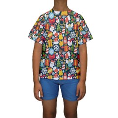 Colorful Pattern With Decorative Christmas Elements Kids  Short Sleeve Swimwear