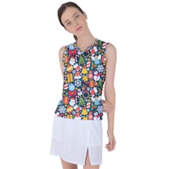 Colorful Pattern With Decorative Christmas Elements Women s Sleeveless Sports Top by Vaneshart