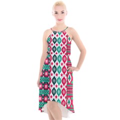 Flat Design Christmas Pattern Collection High-low Halter Chiffon Dress  by Vaneshart