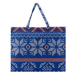 Beautiful Knitted Christmas Pattern Zipper Large Tote Bag