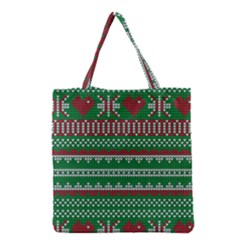 Knitted Christmas Pattern Green Red Grocery Tote Bag