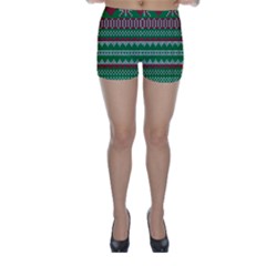 Knitted Christmas Pattern Green Red Skinny Shorts by Vaneshart
