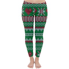 Knitted Christmas Pattern Green Red Classic Winter Leggings by Vaneshart