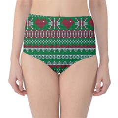 Knitted Christmas Pattern Green Red Classic High-waist Bikini Bottoms by Vaneshart