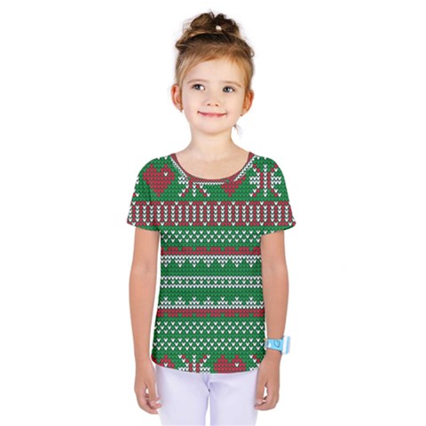 Knitted Christmas Pattern Green Red Kids  One Piece Tee by Vaneshart