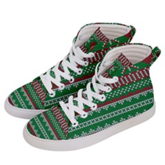 Knitted Christmas Pattern Green Red Women s Hi-top Skate Sneakers by Vaneshart