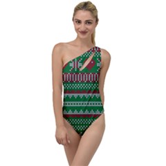 Knitted Christmas Pattern Green Red To One Side Swimsuit by Vaneshart
