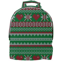 Knitted Christmas Pattern Green Red Mini Full Print Backpack by Vaneshart