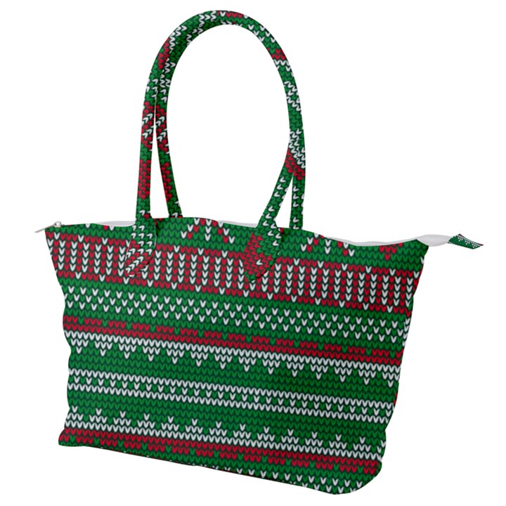 Knitted Christmas Pattern Green Red Canvas Shoulder Bag