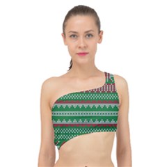 Knitted Christmas Pattern Green Red Spliced Up Bikini Top  by Vaneshart