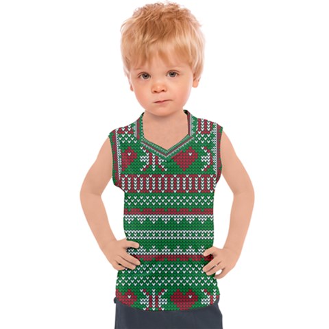 Knitted Christmas Pattern Green Red Kids  Sport Tank Top by Vaneshart
