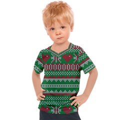 Knitted Christmas Pattern Green Red Kids  Sports Tee