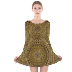 Golden Star And Starfall In The Sacred Starshine Long Sleeve Velvet Skater Dress by pepitasart