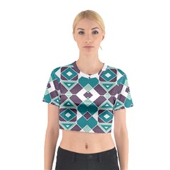 Teal And Plum Geometric Pattern Cotton Crop Top