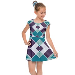 Teal And Plum Geometric Pattern Kids  Cap Sleeve Dress