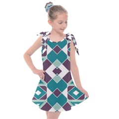 Teal And Plum Geometric Pattern Kids  Tie Up Tunic Dress by mccallacoulture
