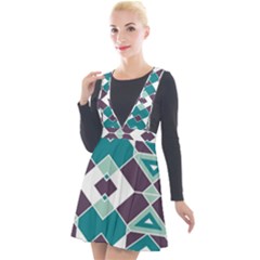 Teal And Plum Geometric Pattern Plunge Pinafore Velour Dress by mccallacoulture