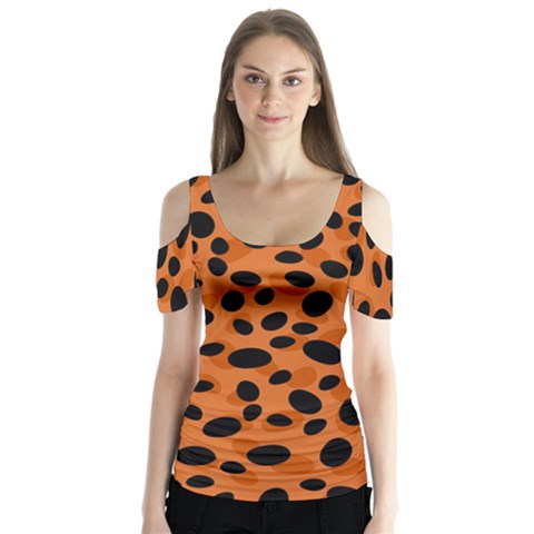 Orange Cheetah Animal Print Butterfly Sleeve Cutout Tee  by mccallacoulture