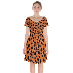 Orange Cheetah Animal Print Short Sleeve Bardot Dress