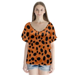 Orange Cheetah Animal Print V-neck Flutter Sleeve Top by mccallacoulture