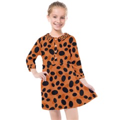 Orange Cheetah Animal Print Kids  Quarter Sleeve Shirt Dress by mccallacoulture