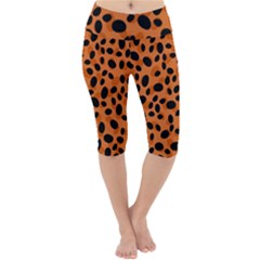 Orange Cheetah Animal Print Lightweight Velour Cropped Yoga Leggings by mccallacoulture