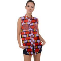 Abstract-q-9 Sleeveless Chiffon Button Shirt