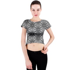 Black And White Pattern Crew Neck Crop Top