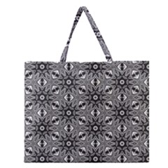 Black And White Pattern Zipper Large Tote Bag