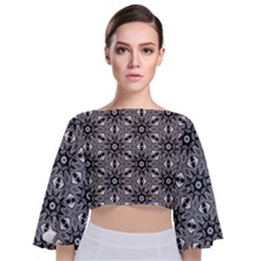 Black And White Pattern Tie Back Butterfly Sleeve Chiffon Top