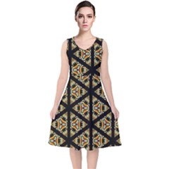 Pattern Stained Glass Triangles V-neck Midi Sleeveless Dress  by HermanTelo