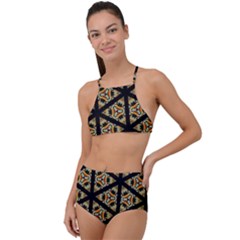 Pattern Stained Glass Triangles High Waist Tankini Set by HermanTelo