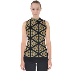 Pattern Stained Glass Triangles Mock Neck Shell Top by HermanTelo