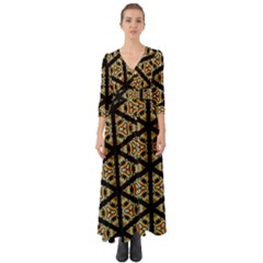 Pattern Stained Glass Triangles Button Up Boho Maxi Dress