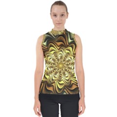 Fractal Flower Petals Gold Mock Neck Shell Top