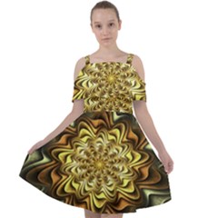 Fractal Flower Petals Gold Cut Out Shoulders Chiffon Dress