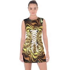 Fractal Flower Petals Gold Lace Up Front Bodycon Dress