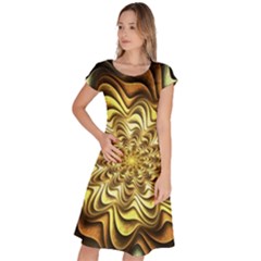 Fractal Flower Petals Gold Classic Short Sleeve Dress by HermanTelo