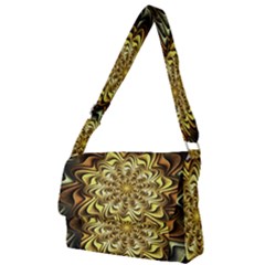 Fractal Flower Petals Gold Full Print Messenger Bag (l)