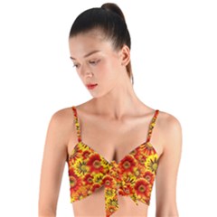 Brilliant Orange And Yellow Daisies Woven Tie Front Bralet