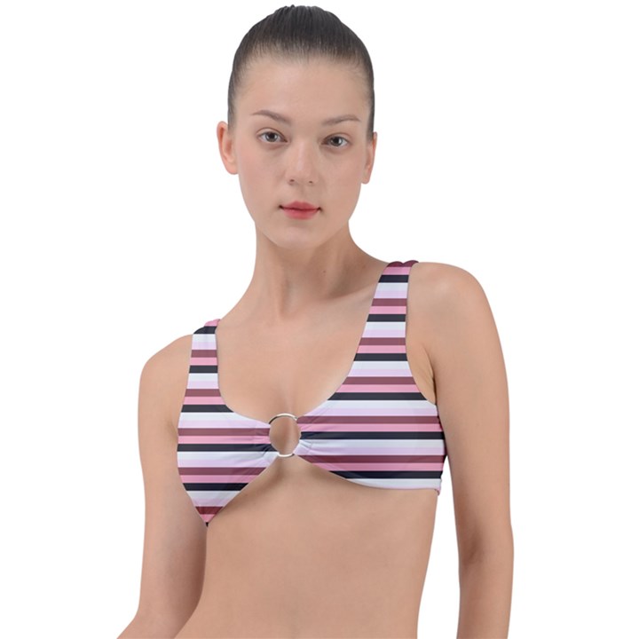 Stripey 5 Ring Detail Bikini Top